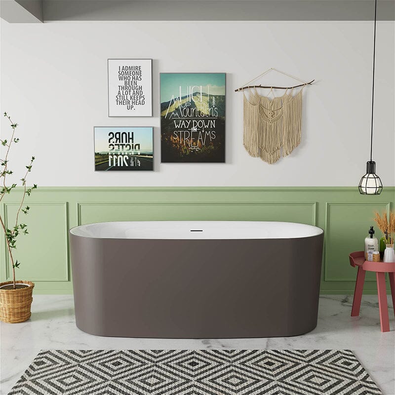 59&quot; Oval Acrylic Brown Soaking Bathtub, Non-toxic, Crack-resistant, Household Chemicals-Resistant
