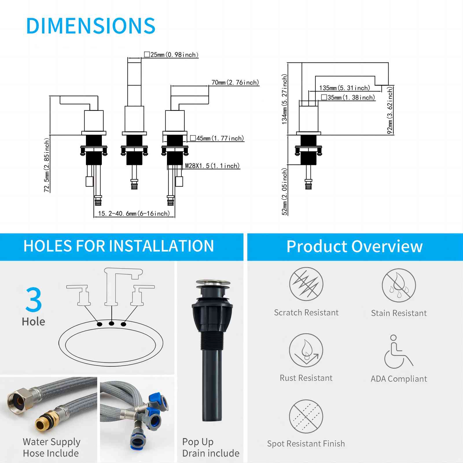 Matte black faucet dimensions