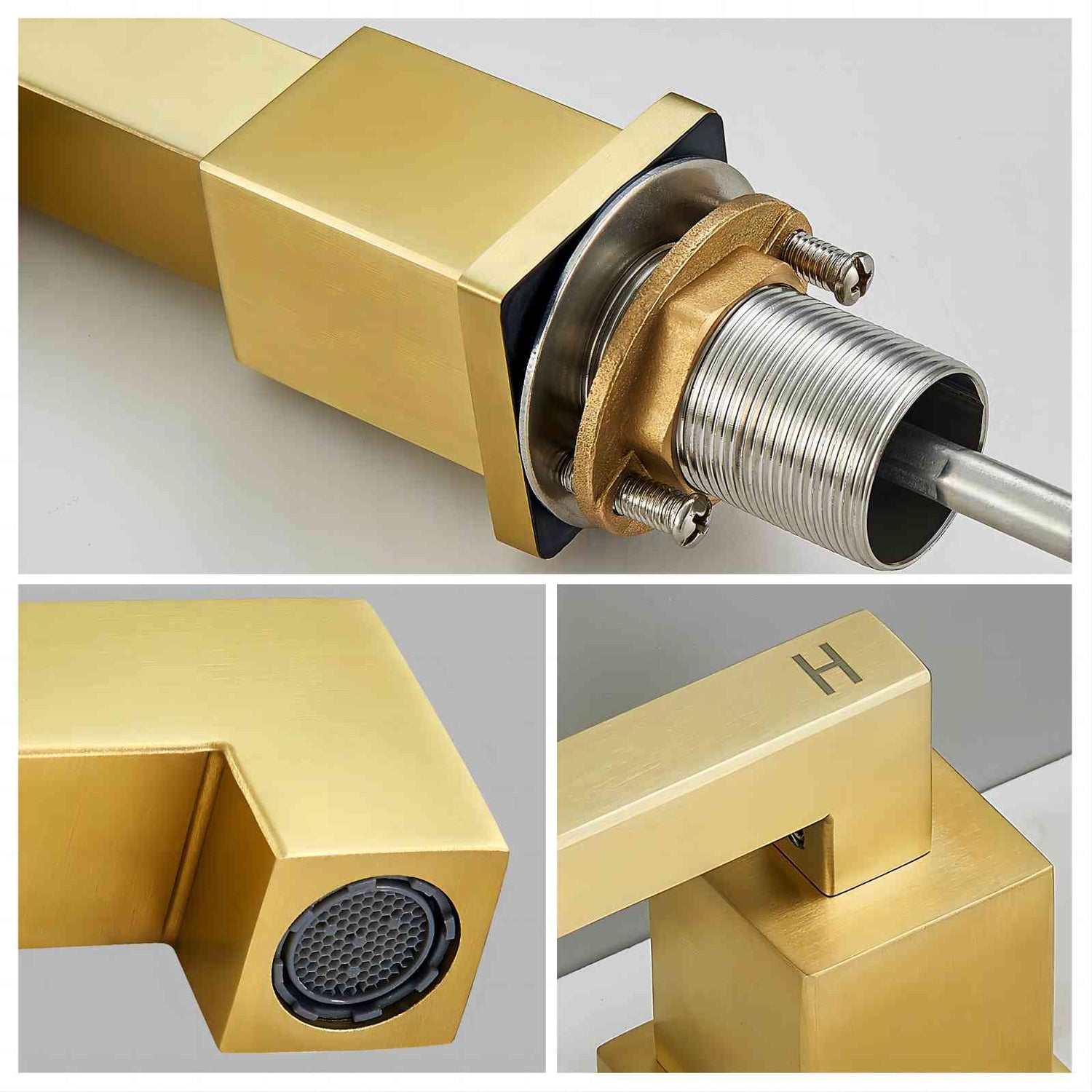 Brushed gold metal faucet partial