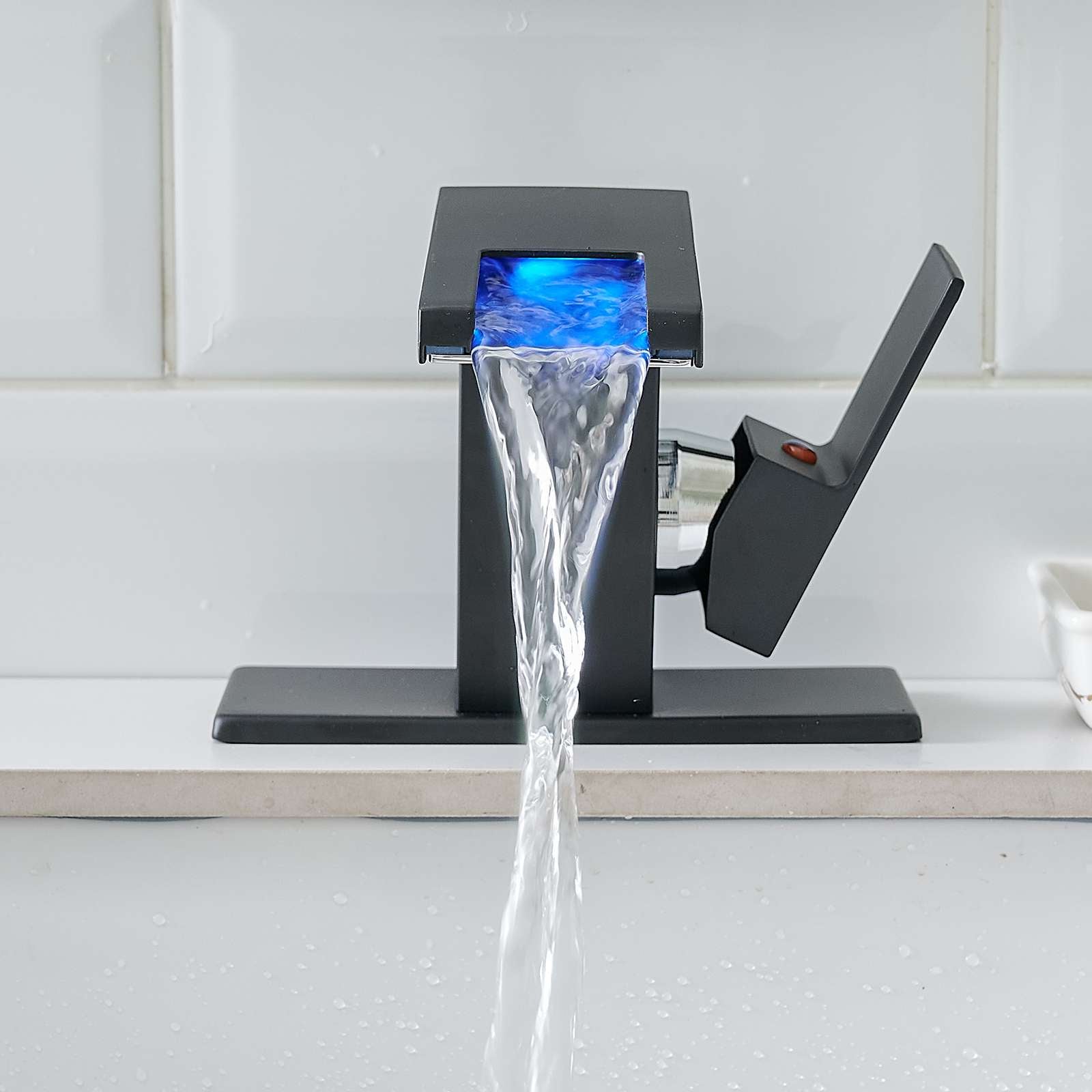 Temperature control &amp; LED 3 color black faucet