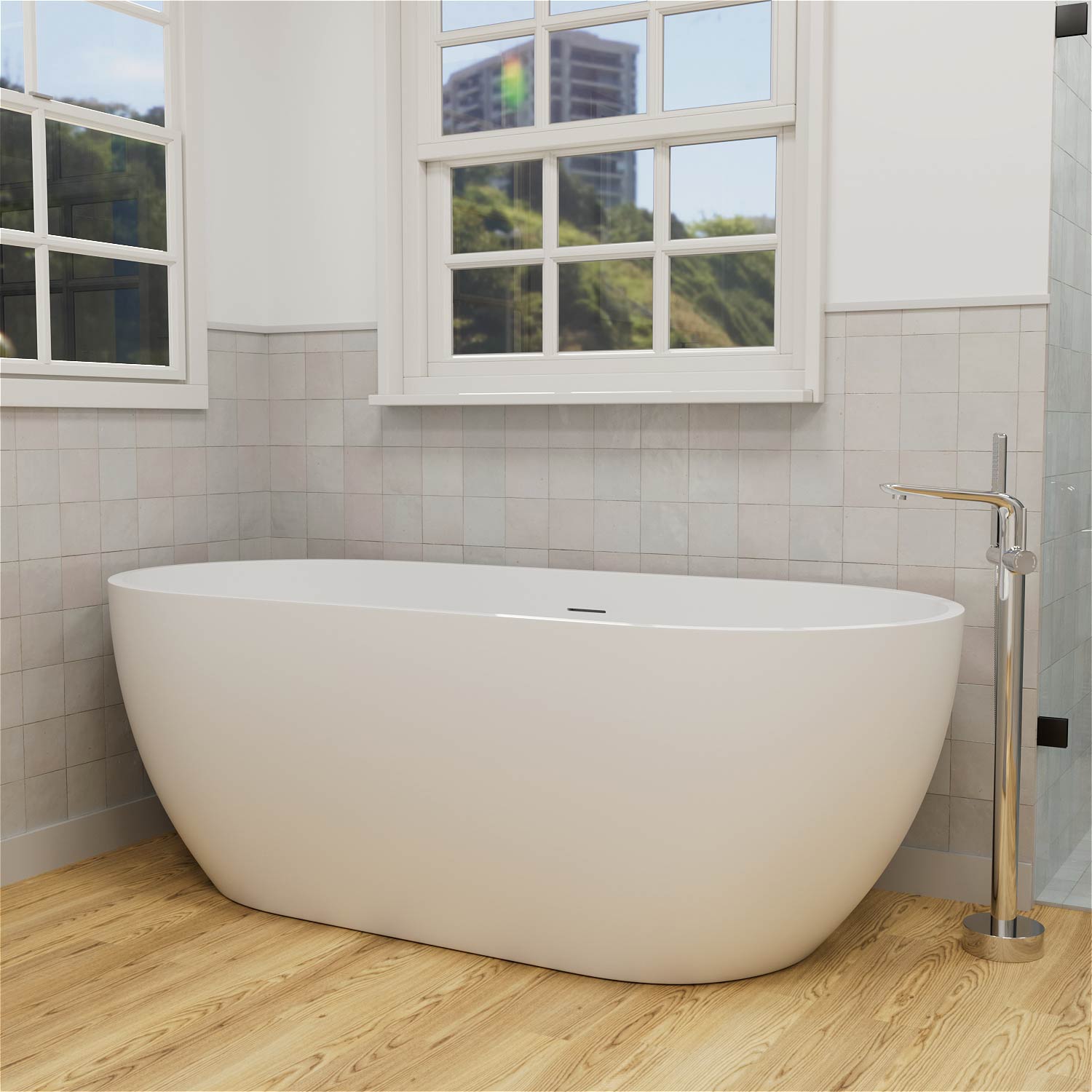 59'' Modern Bathtub Solid Surface Stone Resin Oval-shaped Freestanding Soaking Tub