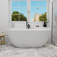 59'' Modern Bathtub Solid Surface Stone Resin Oval-shaped Freestanding Soaking Tub
