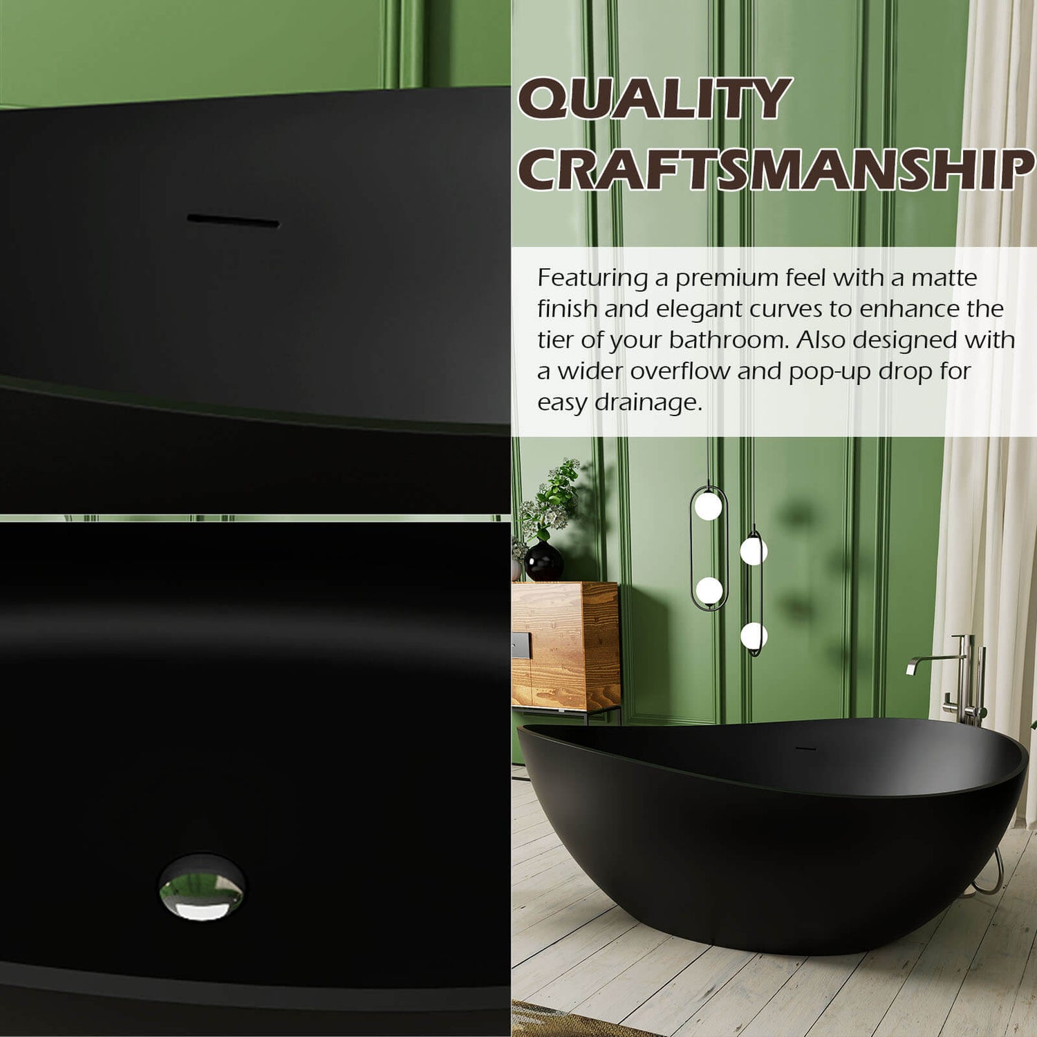 Modern bathtub in matte black with wavy design