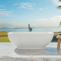 63'' Modern Freestanding Soaking Tub Solid Surface Stone Resin Bathtub Rounded Rectangle