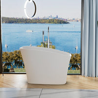51" Single Slipper Freestanding Japanese Soaking Bathtub Solid Surface Stone Resin Tub with Built-in Seat