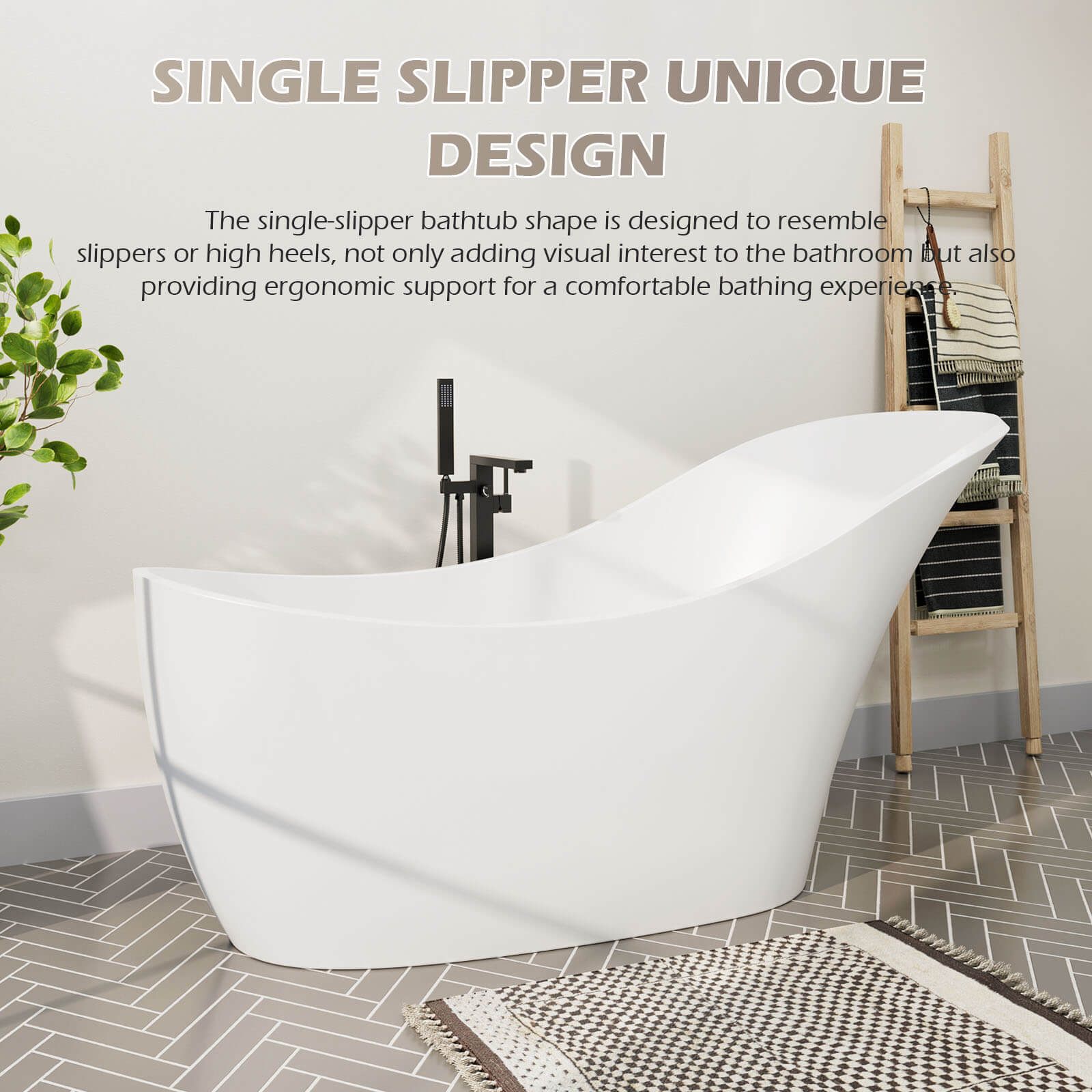 66-inch single slipper bathtub with backrest material introduction details