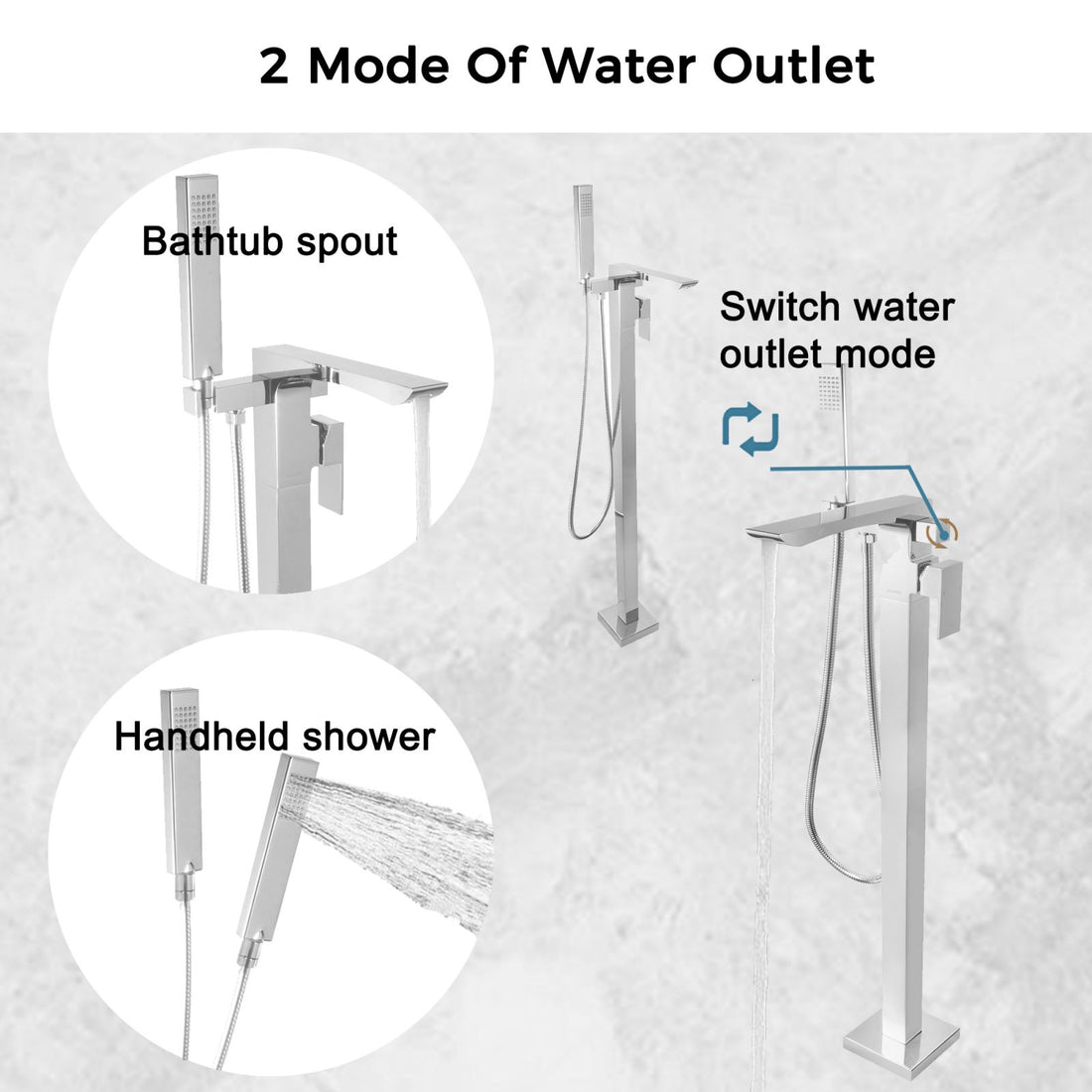 2 Mode of Water Outlet Bathroom Freestanding Tub Filler