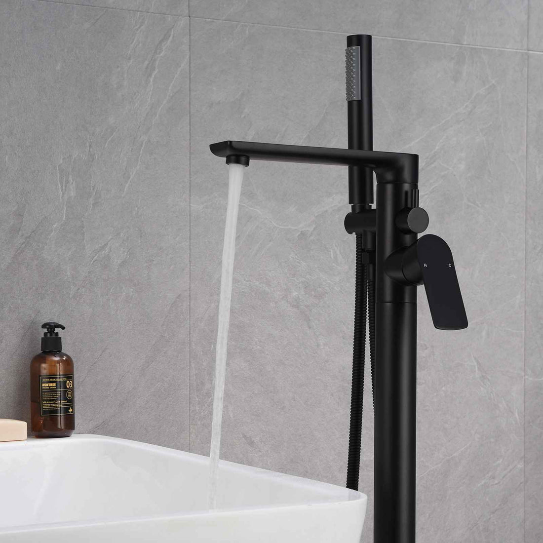 Matte Black Extended Horizontal Tap and Handle Shower