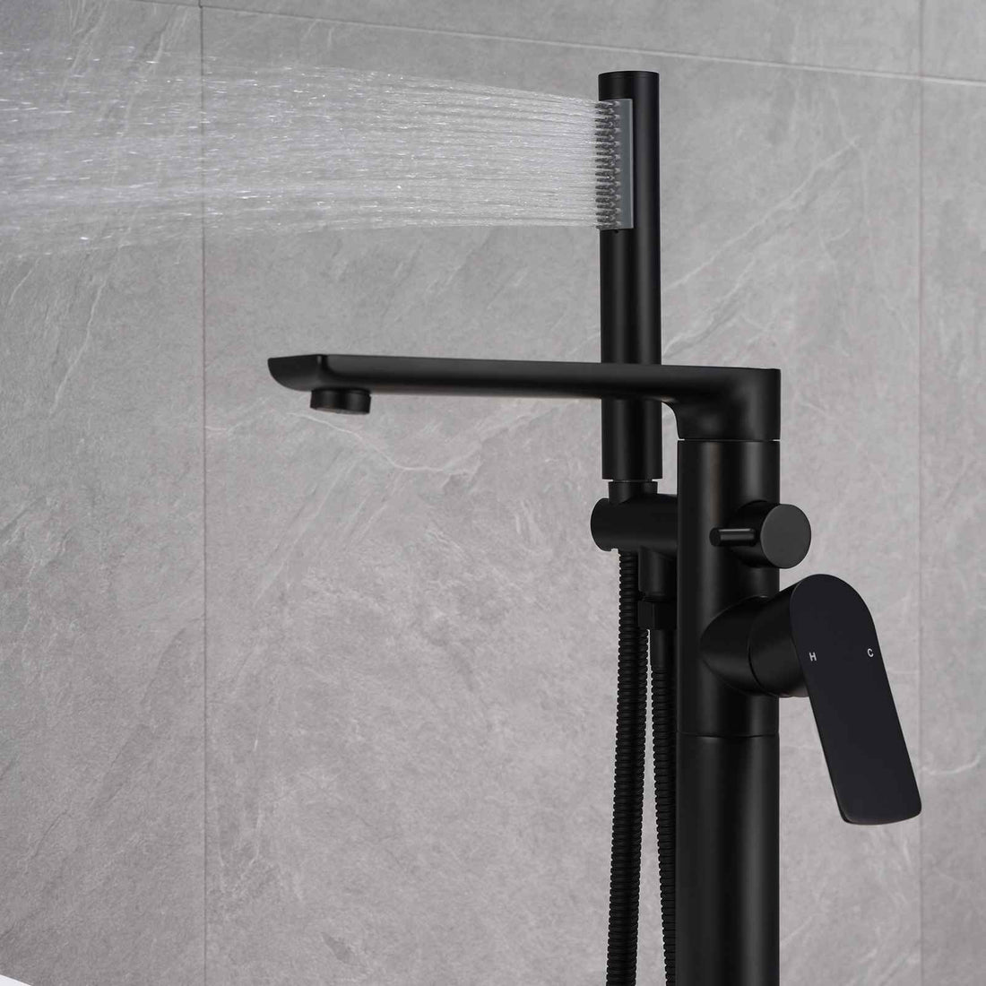 Matte Black Cylinder Hand Shower  with Extended Horizontal Tap