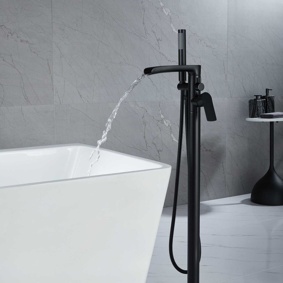 Matte Black Freestanding Tub Filler Faucet Complete with Hand Shower