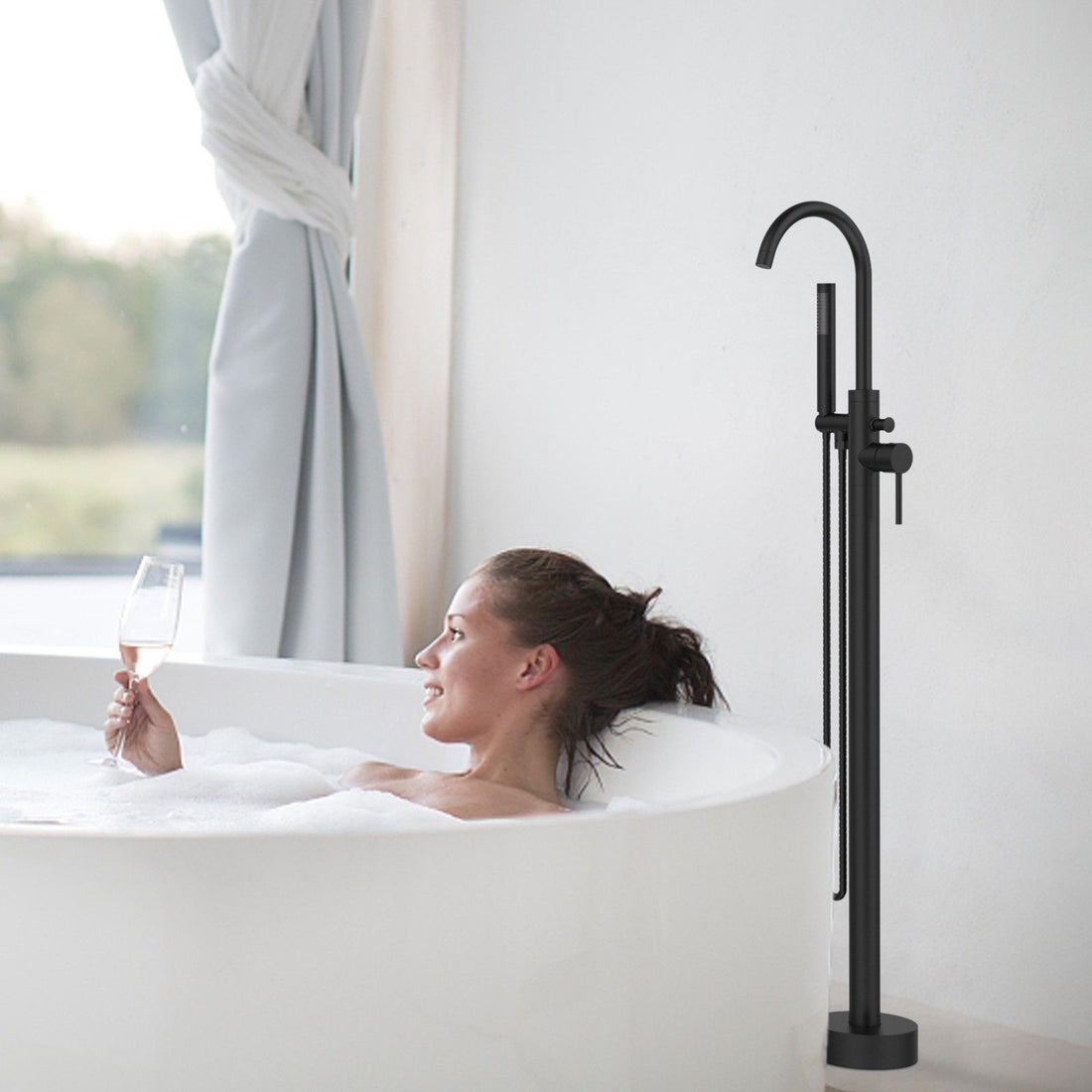 Matte Black Retro Brass Single Handle Shower Freestanding Tub Filler Faucet