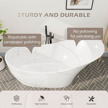 Solid-surface 66-inch single slipper bathtub with backrest makes cleaning easier