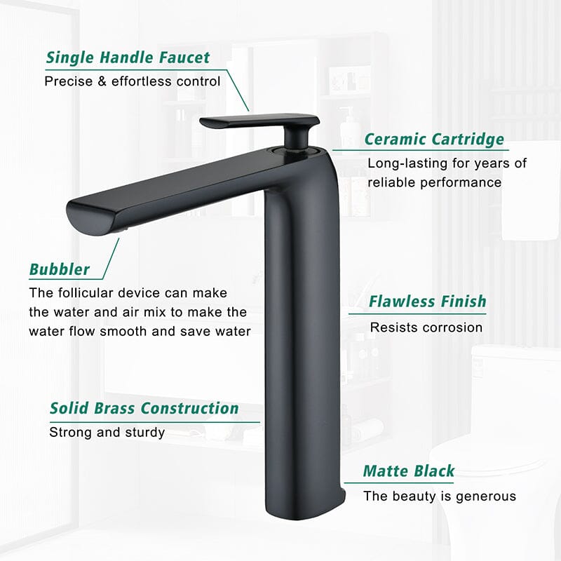 Matte black single hole single handle bathroom faucet material details