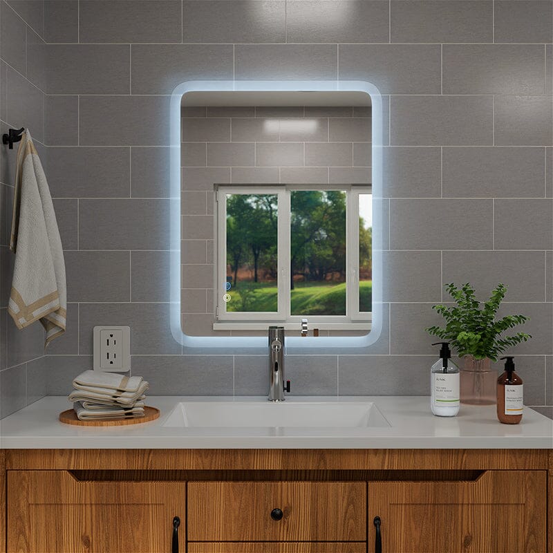 Anti-fog rounded rectangle bathroom mirror with blue light