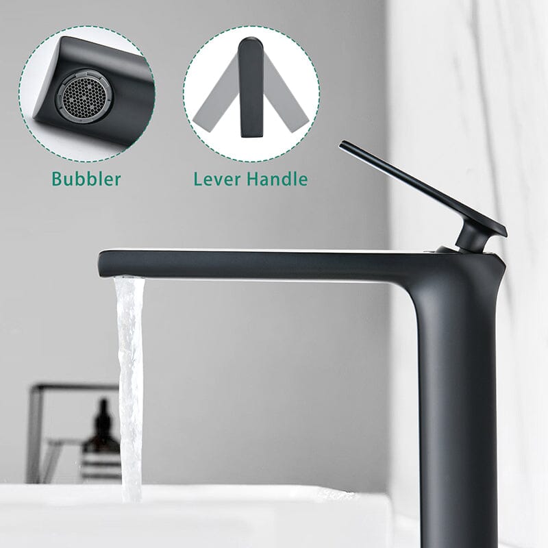 Matte black single hole single handle bathroom faucet hot and cold exchange detail