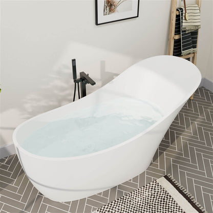 Matt white freestanding bathtub with ergonomically designed backrest