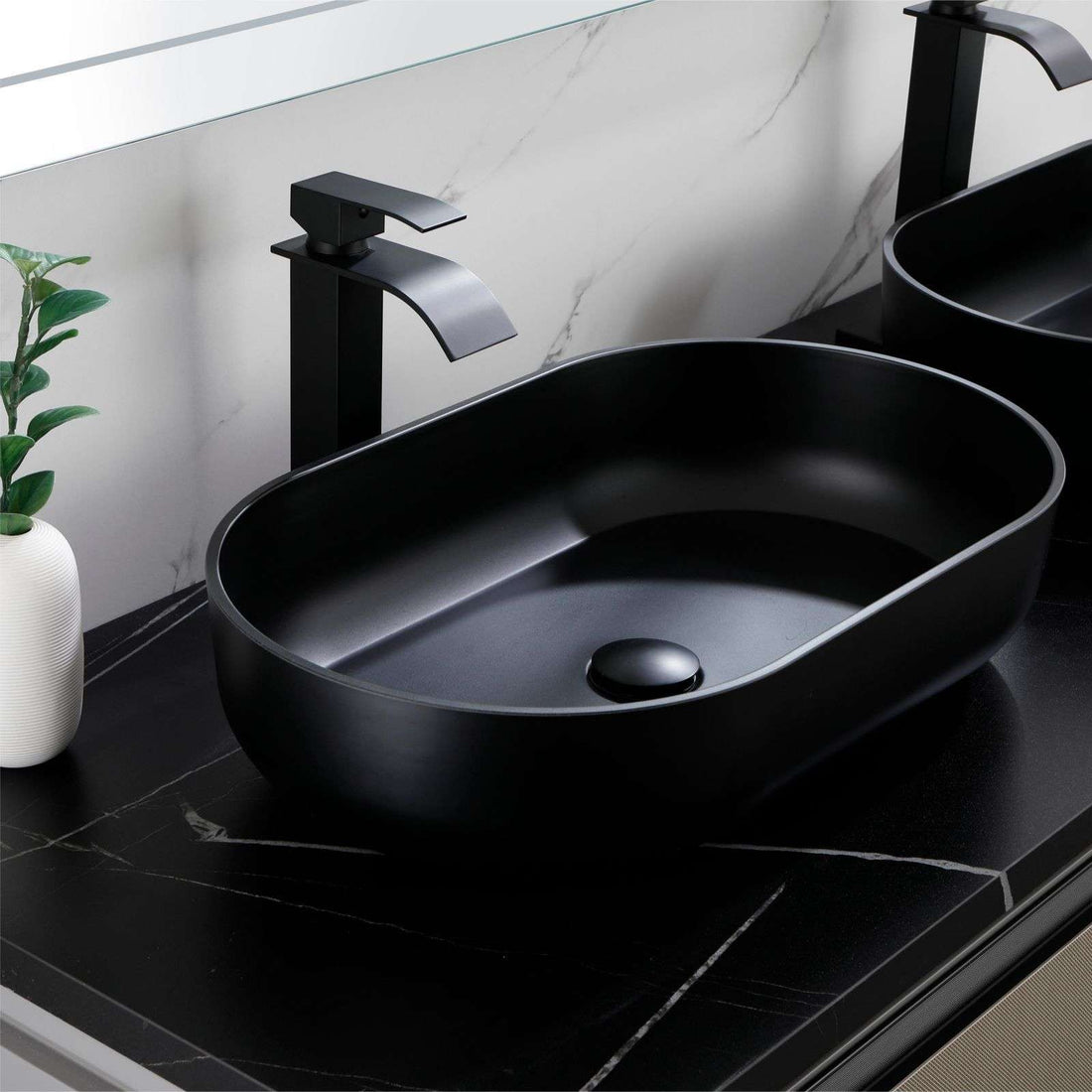 Stylish 24*14*5.5 Matte Black Oval Above Bathroom Vessel Sink