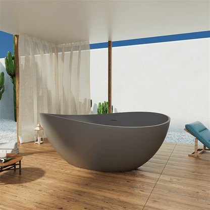 Solid Surface Soaking Wave Bathtub in Matte gray