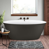 59'' Acrylic Flatbottom Double Slipper Oval Bathtub with Polished Chrome Drain Freestanding Soaking Tub in Gray